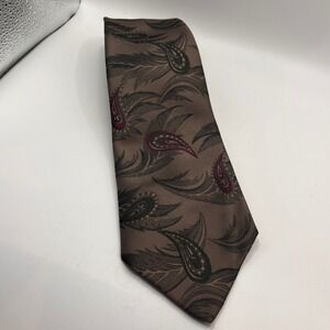 Rohde Royce Men's Silk Blend Paisley Tie Brown Burgundy Green